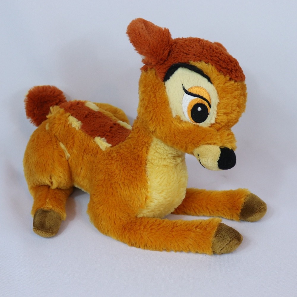 Disney Store Stamped Bambi Laying Down Fuzzy Soft Plush Stuffed Fawn Deer 13"